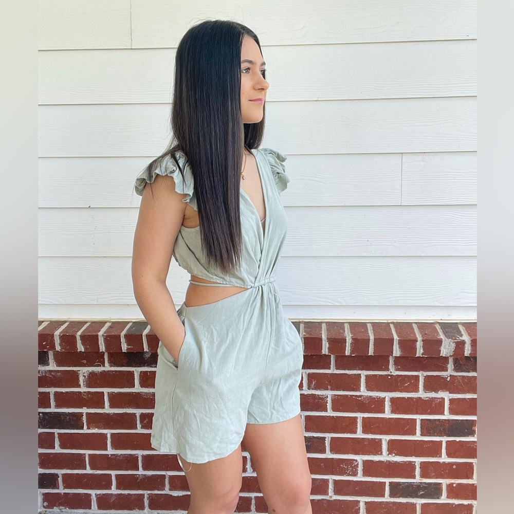 Sage cut out romper